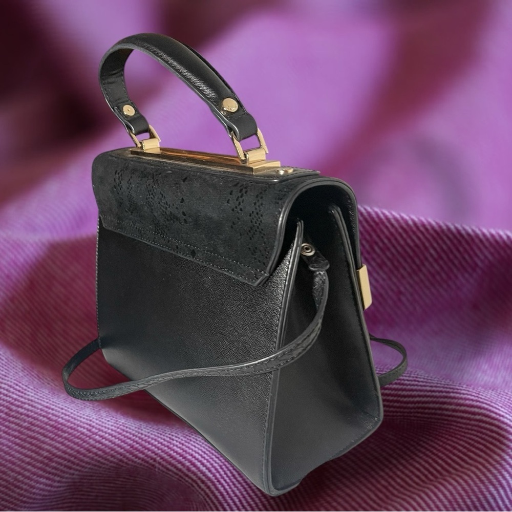 Dune London Black Faux Leather Reptile Embossed Structured Satchel Crossbody - Picture 4 of 15
